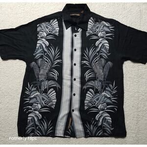 Cubavera Men's Shirt Size M Black White Palm Tree Tropical Floral Panel Camp S/S